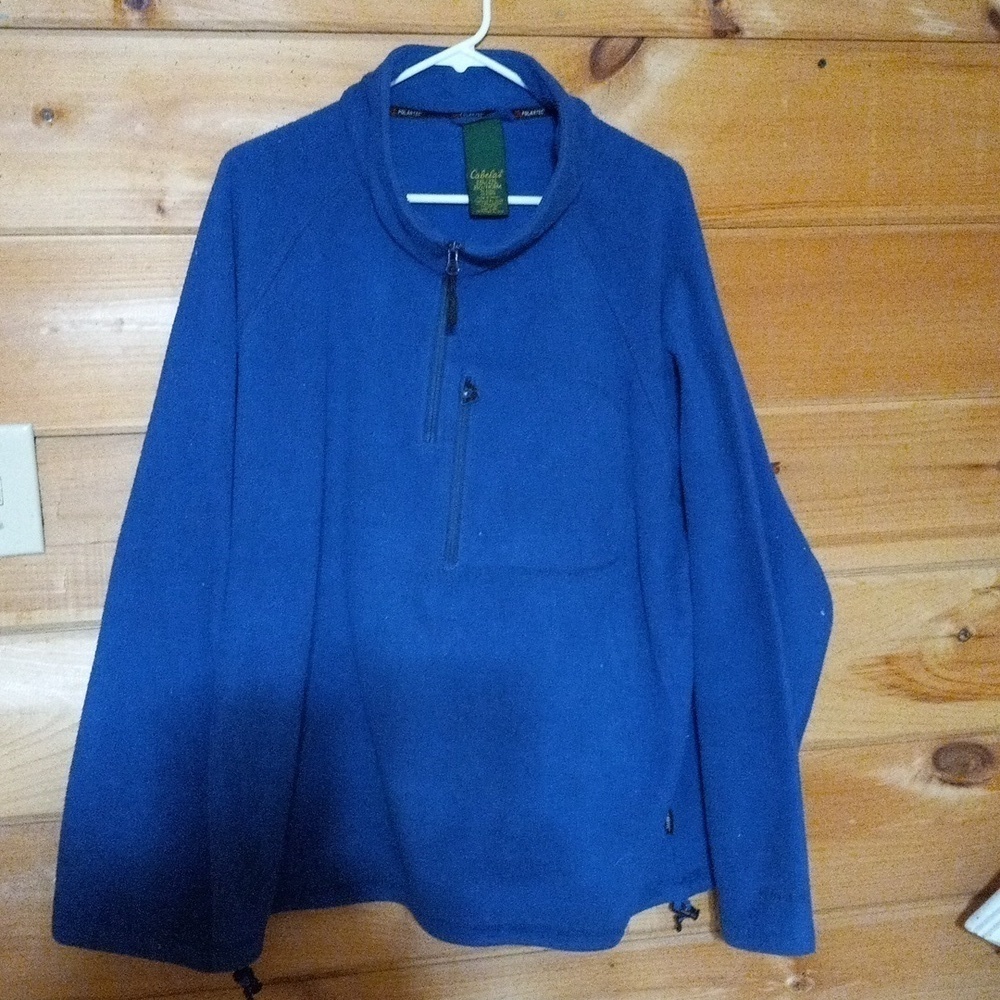 Cabelas Fleece Jacket Mens 2XL Blue Polartec Quarter Zip Long Sleeve.